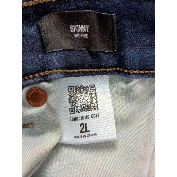 Women's Express Dark Blue Distressed Skinny Jeans Sz.2L Mid Rise - Picture 5 of 9